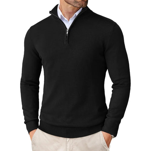 Men's Quarter Zip Up Sweaters Slim Fit Lightweight Mock Neck Pullover