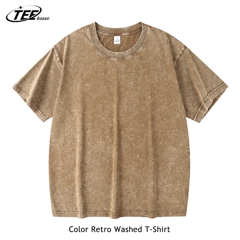 Couple Washed Retro 230g Heavy Duty Cotton Short Sleeved T-shirts