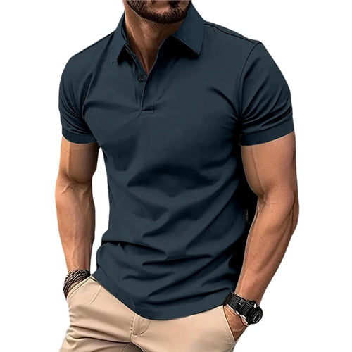 Summer Men's Solid Color Polo Shirt Short Sleeve Lapel Button Tshirts