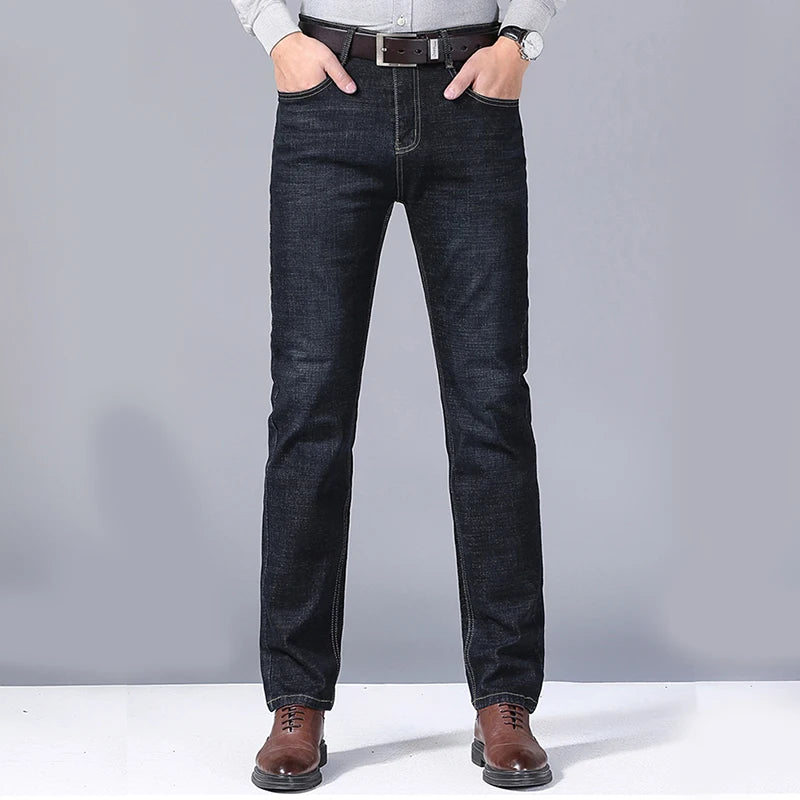 Men's Soft Straight Denim Pants 2025 Autumn Classic Business Black