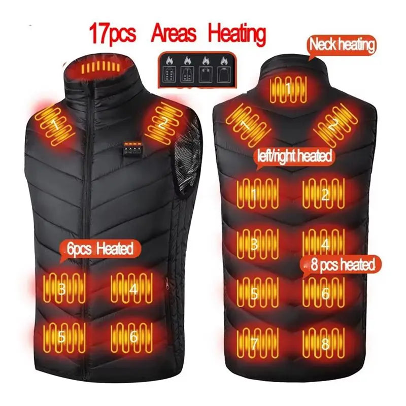 Men USB Infrared 17 Heating Areas Vest Jacket Men Winter Electric