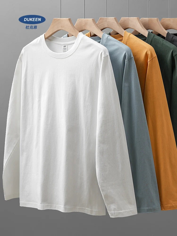 DUKEEN Men's 260G Long Sleeve T Shirts 2025 Spring Pure Cotton Solid