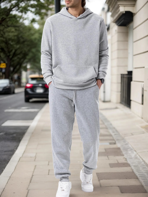 Men's Autumn and Winter Solid Color Hoodie+jogging Pants Two-piece Set