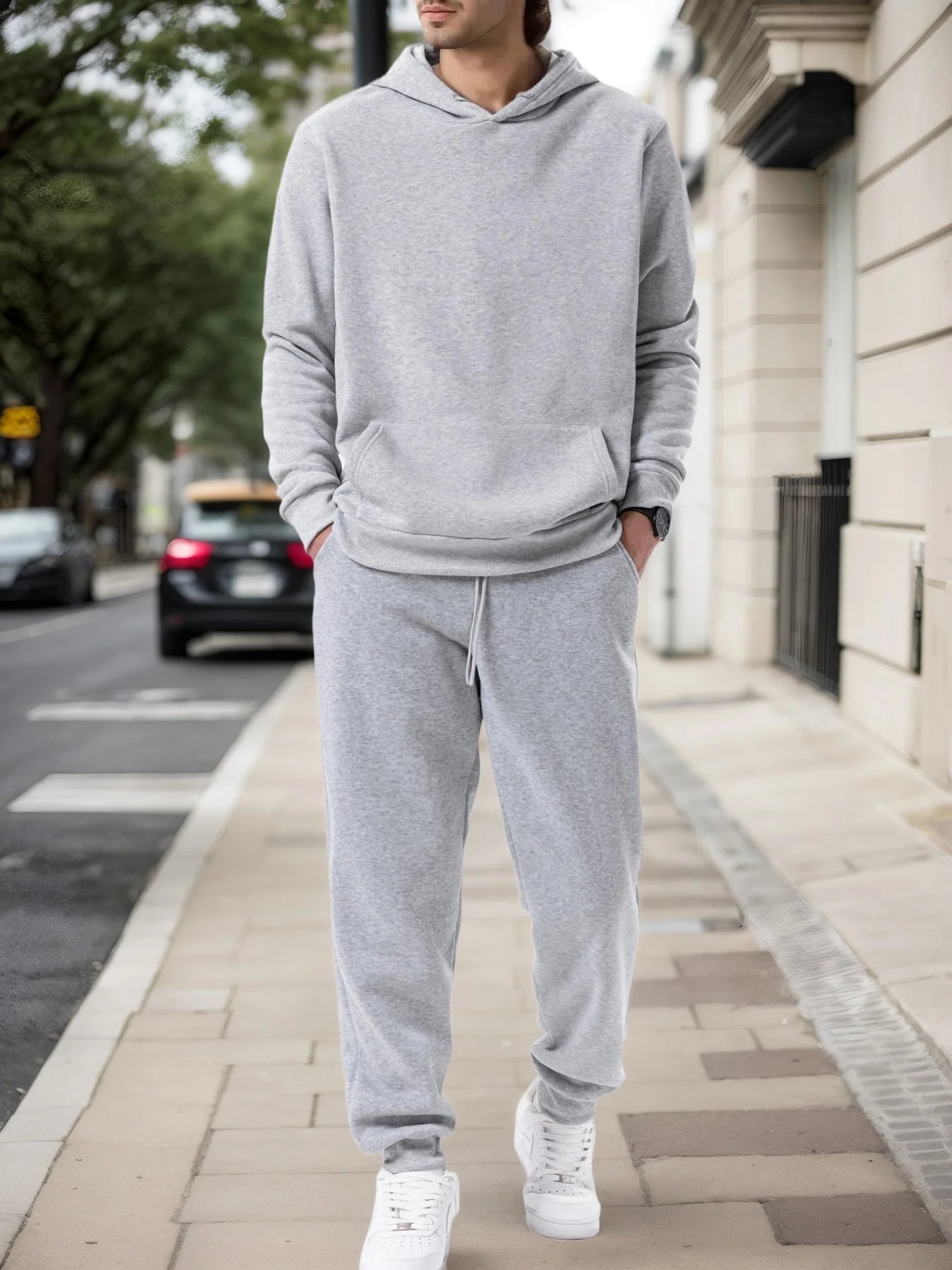 Men's Autumn and Winter Solid Color Hoodie+jogging Pants Two-piece Set