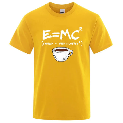 Summer Men's T-shirt 100% Cotton Casual Funny Energy=Milk+Coffee Print