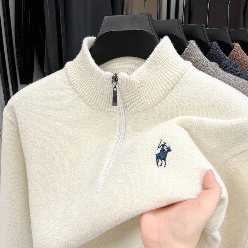 2025 New Mink Fleece Thick Sweater Men's Half Zipper Paul Knitted Base