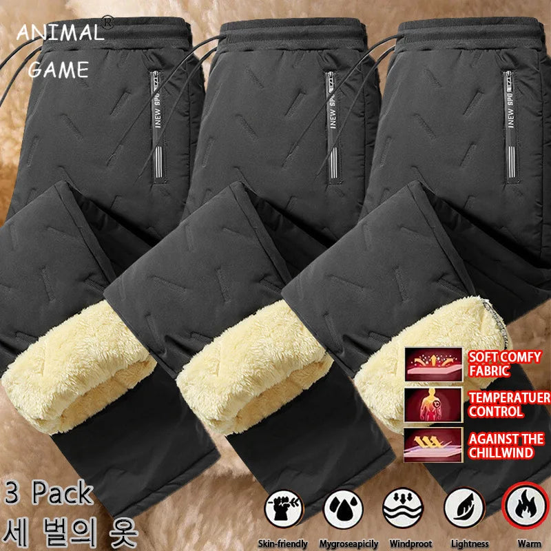 3 Pack Winter Men Plush Thick Fleece Waterproof Pants Windproof Casual