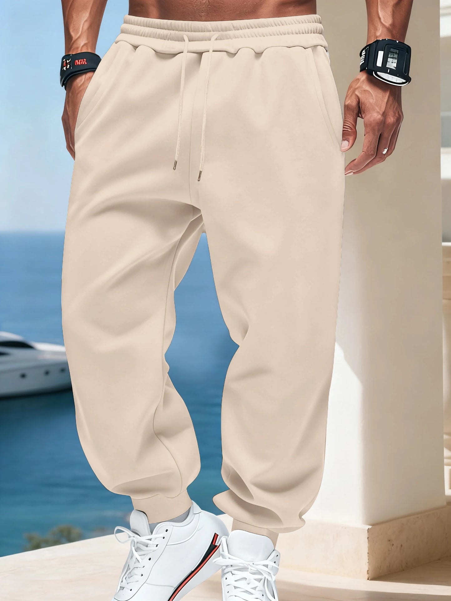 Man Autumn Fleece Sportpants Drawstring Casual Long Pants Comfortable