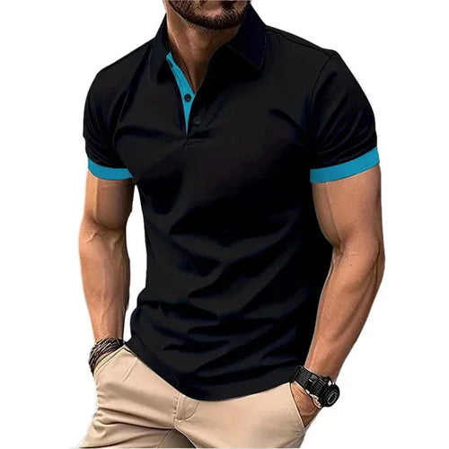 Men's Polo Shirt Short Sleeve Casual Slim Fit Color Blocking T-shirts