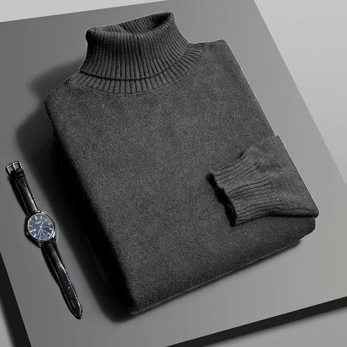 Autumn Mens High Quality Knitted Turtleneck Sweater Slim Fit Long