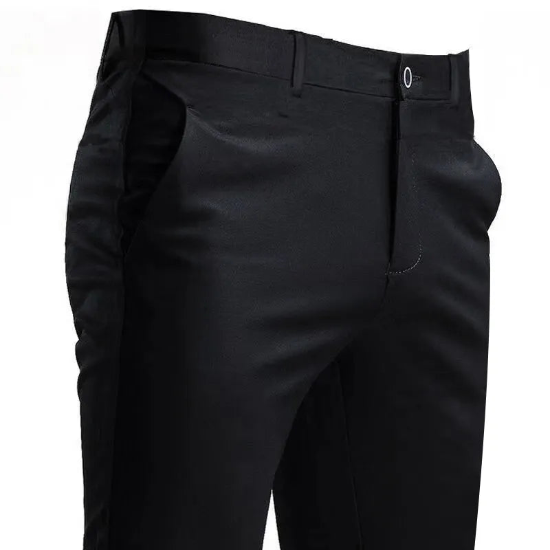 Men's Suit Pants Stretch Smart Casual Trousers Pocket Solid Color