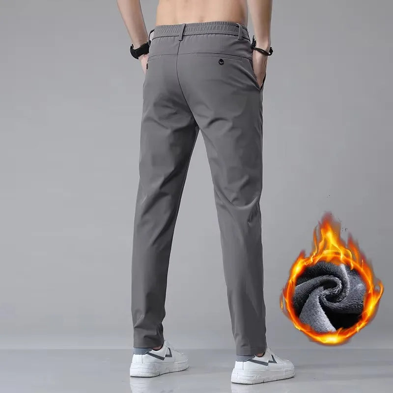 Winter Fleece Golf Casual Pants Men Business Slim Stretch Jogger Thick