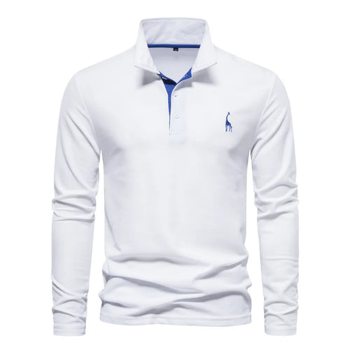 AIOPESON Deer Embroidery Men's Polo Shirts Solid Color Long Sleeve
