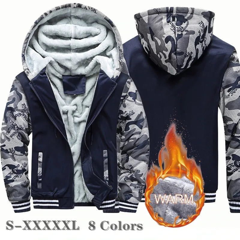 Men's Jacket Winter Camouflage Fleece Thicken Hooded Jackets Male Long