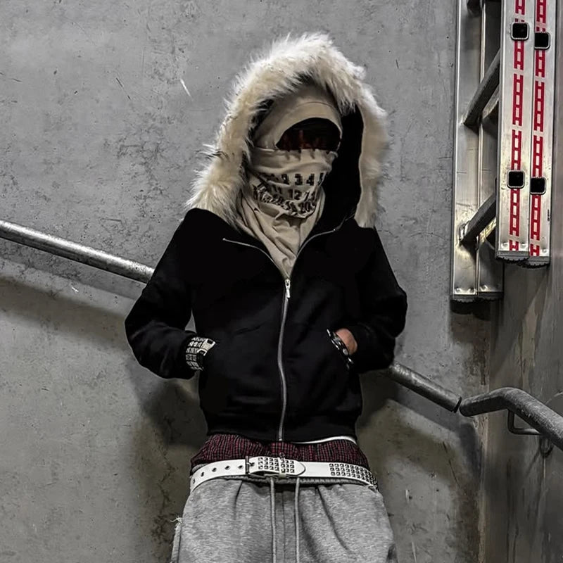 Fluffy Hat Hoodie Solid Color Casual Long Sleeve Hoodie Retro Coat