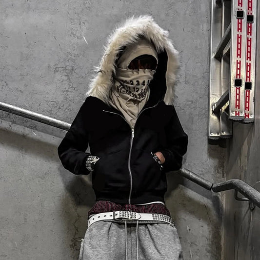 Fluffy Hat Hoodie Solid Color Casual Long Sleeve Hoodie Retro Coat