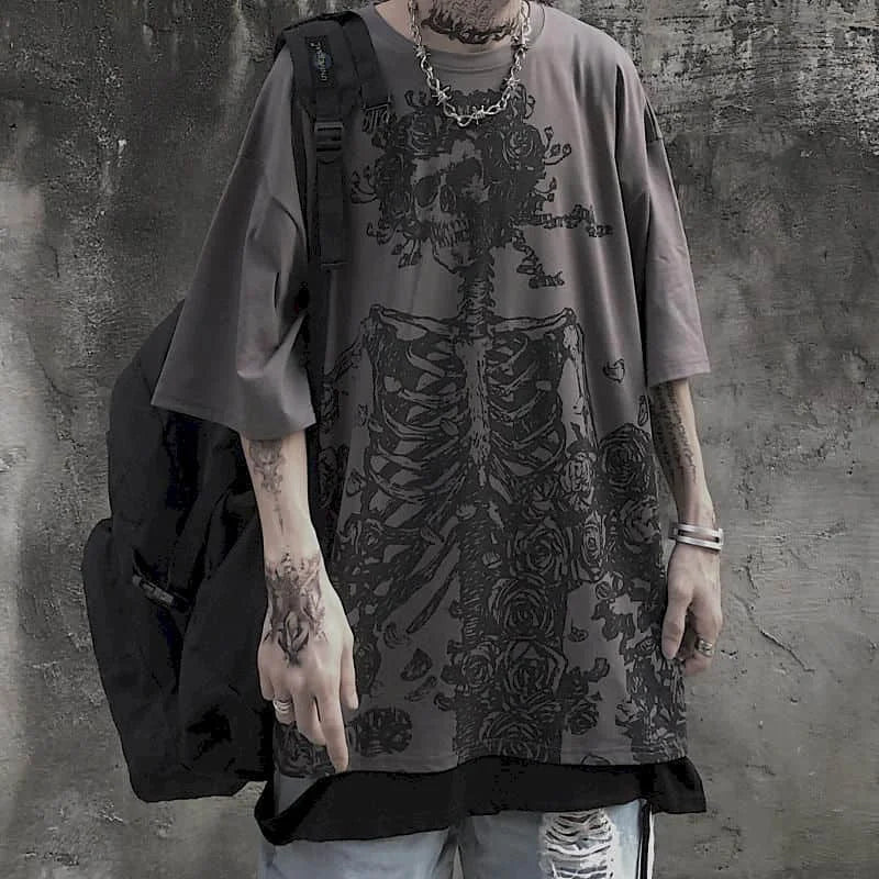 Men T-shirts 2023 Summer Streetwear High Street Gothic Skull Tshirt