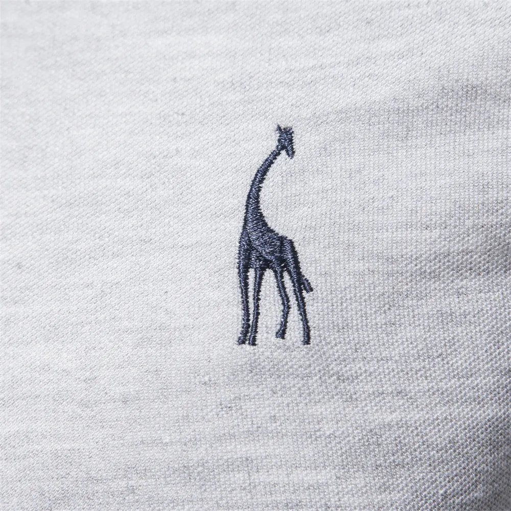AIOPESON Deer Embroidery Men's Polo Shirts Solid Color Long Sleeve