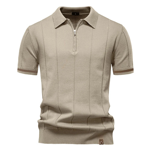 AIOPESON Men's Solid Color Sport Zipper Polo Shirt Athletic Social