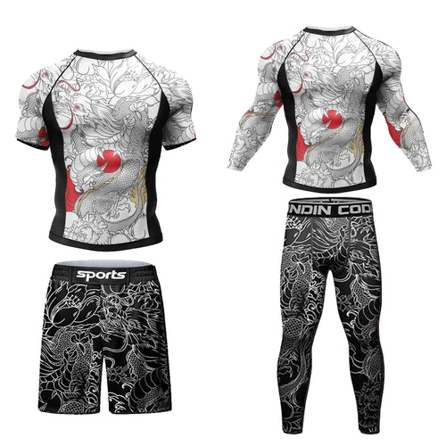 Men Tracksuit MMA No Gi Rashguard Jiu Jitsu T-shirt+Pants Boxing