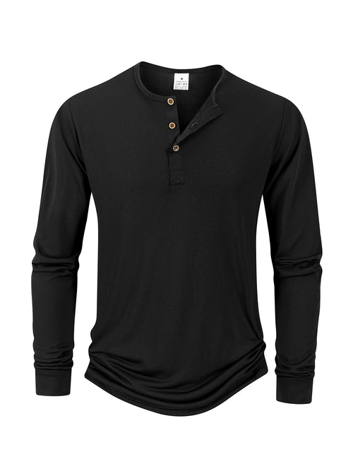 Men's T Shirt Autumn Button Long Sleeve Henley Neck T-Shirt Solid