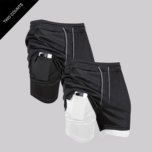 Men's Double Layer Fitness Shorts Men Fitness Gym Training 2 in 1