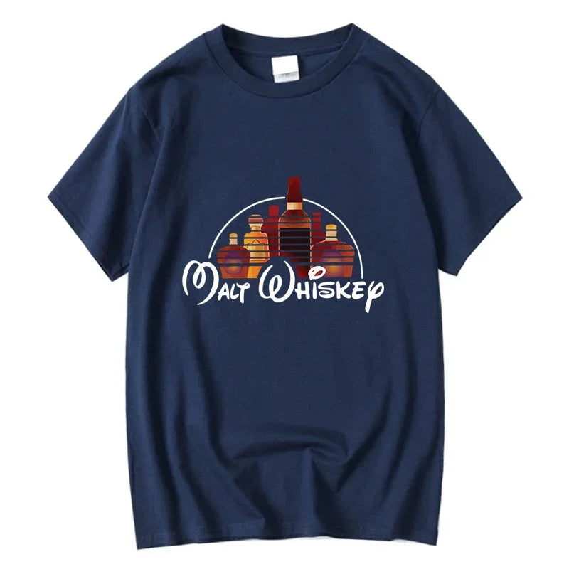 Summer Men's T-shirt 100% Cotton Funny Malt Whiskey Print Summer Loose