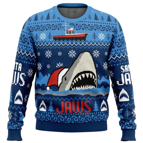 Santa Jaws Jaws Men's Crew Neck Ugly Christmas Sweatshirt Soft Comfy