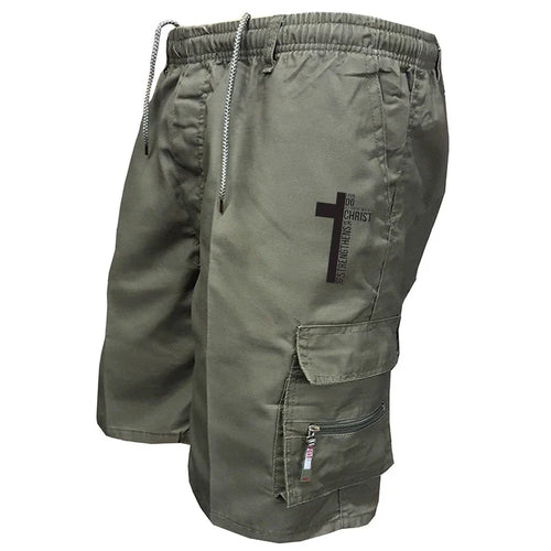 Summer Men Cargo Shorts Elastic Waist Drawstring Pockets Tactical