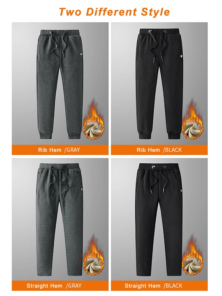 Winter Men's Sweatpants Thick Warm Fleece Joggers Sportswear Zip