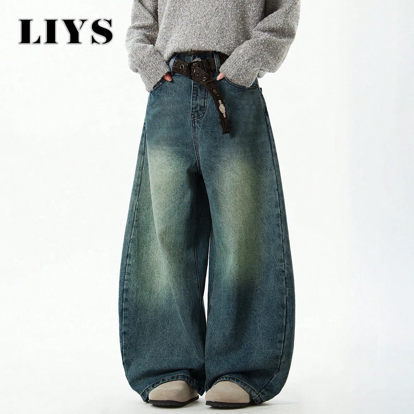 Men's Wear Blue Wide-Leg Denim Pants Baggy Jeans Vintage