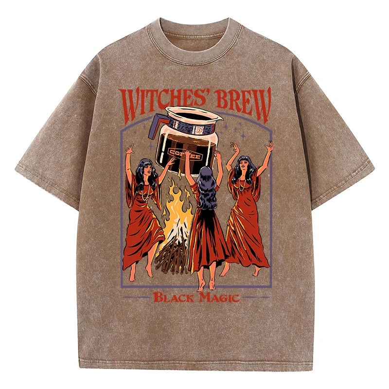 Witches Brew Coffee Black Magic Washed Retro Snow Mens T Shirt Summer