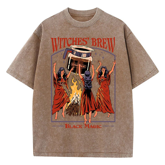 Witches Brew Coffee Black Magic Washed Retro Snow Mens T Shirt Summer