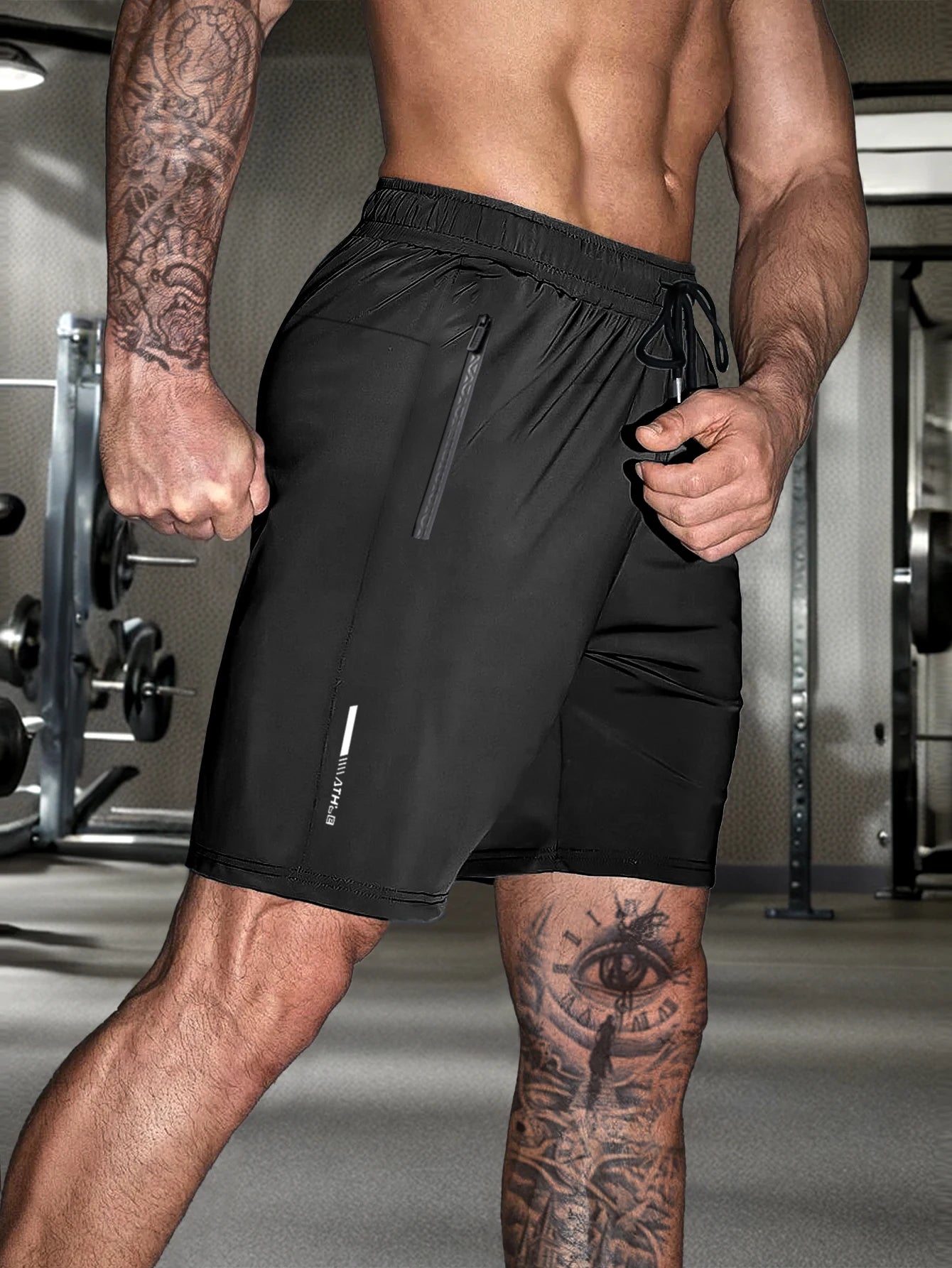 Men's solid color shorts, with zipper pockets, casual elastic