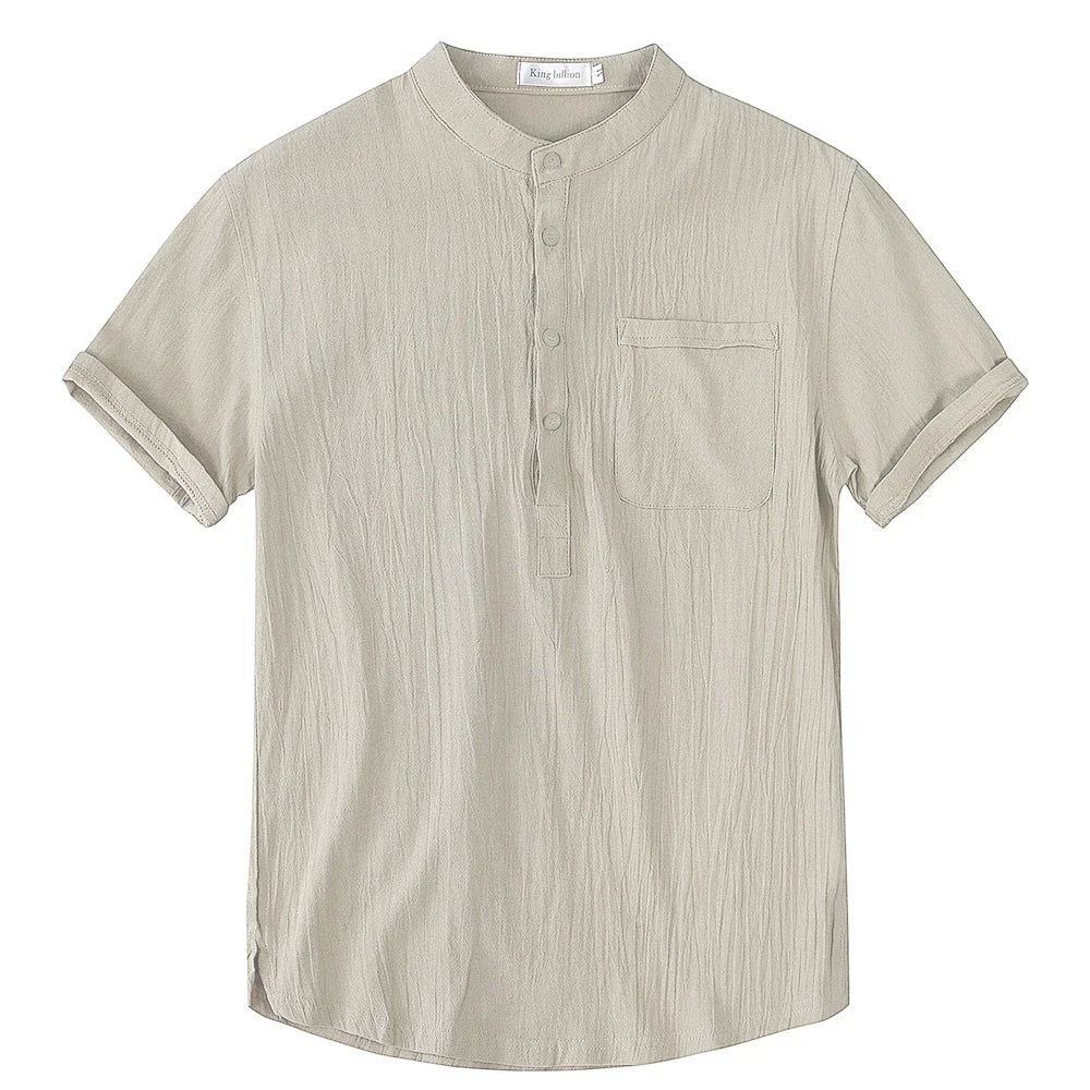 Men's Short Sleeve T-shirt Cotton and Linen Casual Men T-shirt Solid