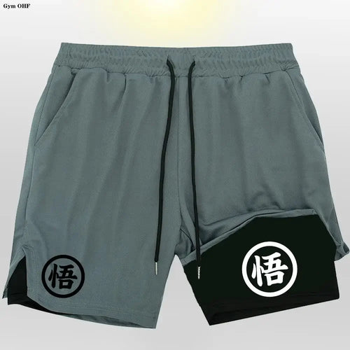 Goku Anime Running Shorts Men Fitness Gym Training 2 in 1 Sports