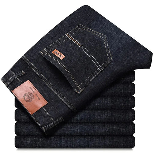 Men's Soft Straight Denim Pants 2025 Autumn Classic Business Black