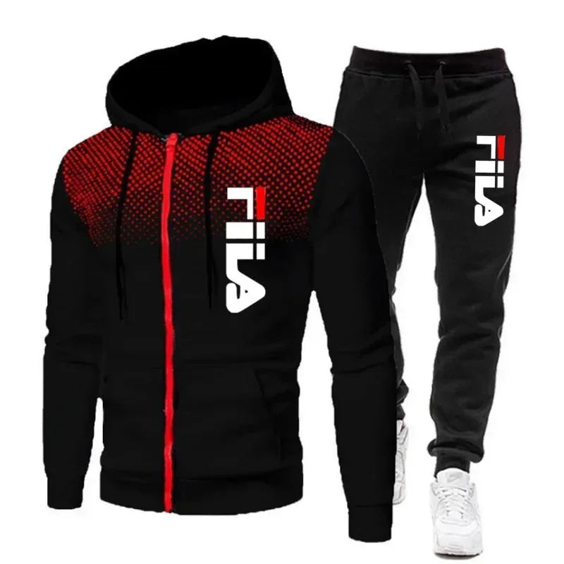 New men's casual jogging fitness sportswear set with zipper hooded
