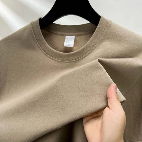 100% Pure Cotton Summer High-end Brand Men's Short Sleeve Round Neck