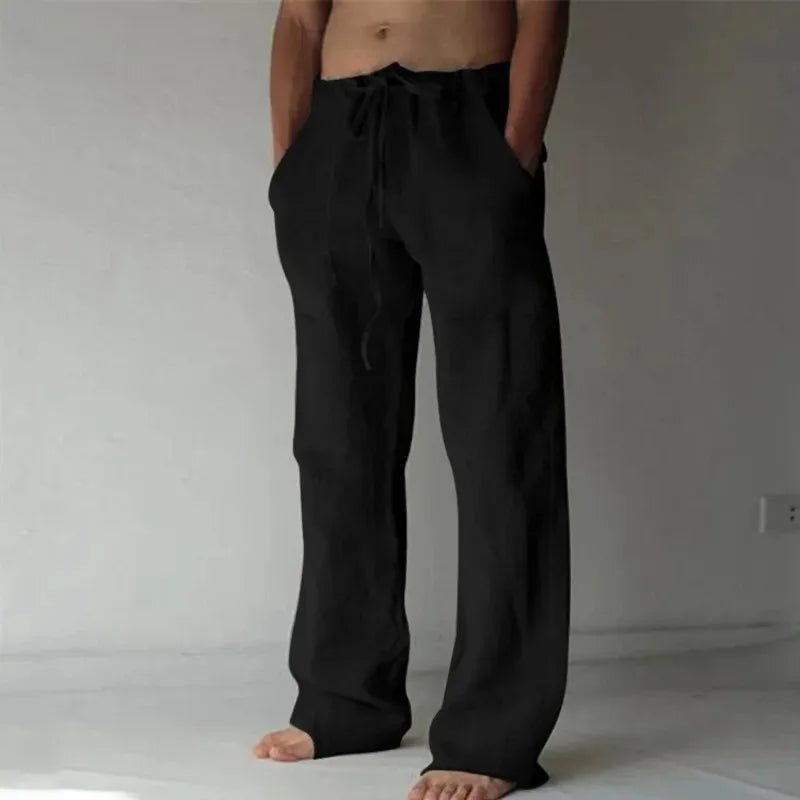Men's Cotton Linen Long Pants Summer Solid Color Breathable Linen