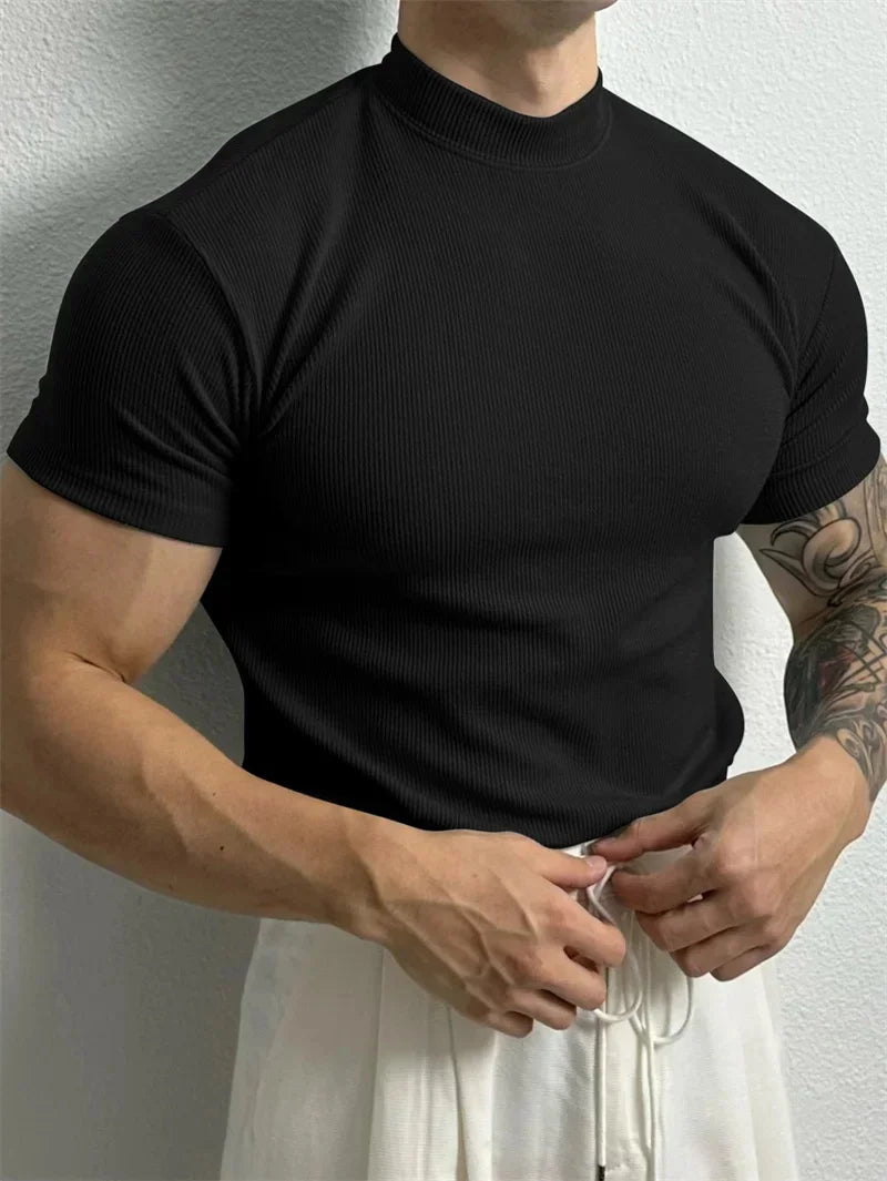 spring summer Elastic Comfortable Men's T-shirt Small high collar