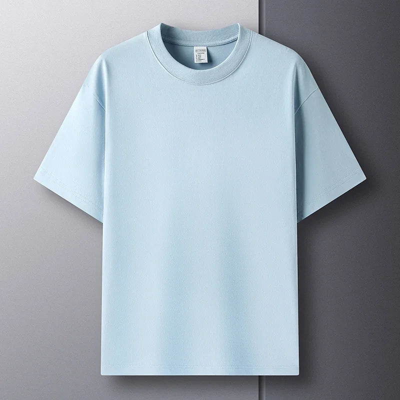 100% Pure Cotton Summer High-end Brand Men's Short Sleeve Round Neck
