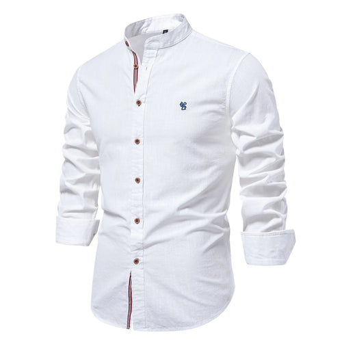 AIOPESON 100% Cotton Social Shirt Men Solid Color Long Sleeve High