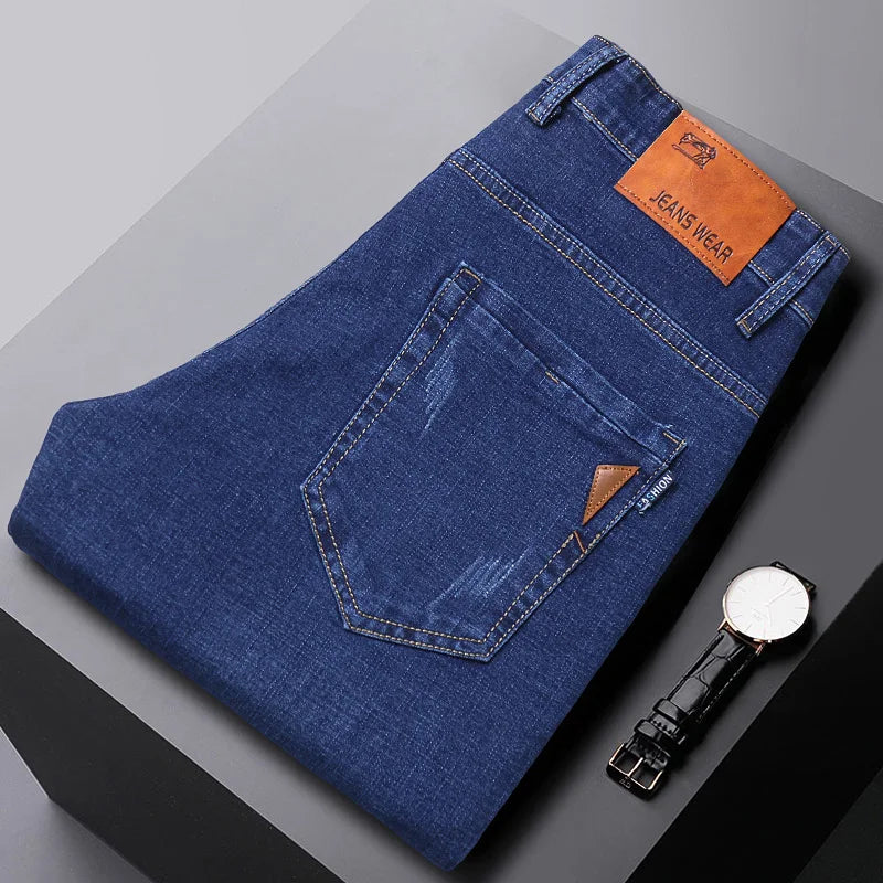 Men Fashion Straight Jeans Men 2024 New Stretch Slim Fit Pants