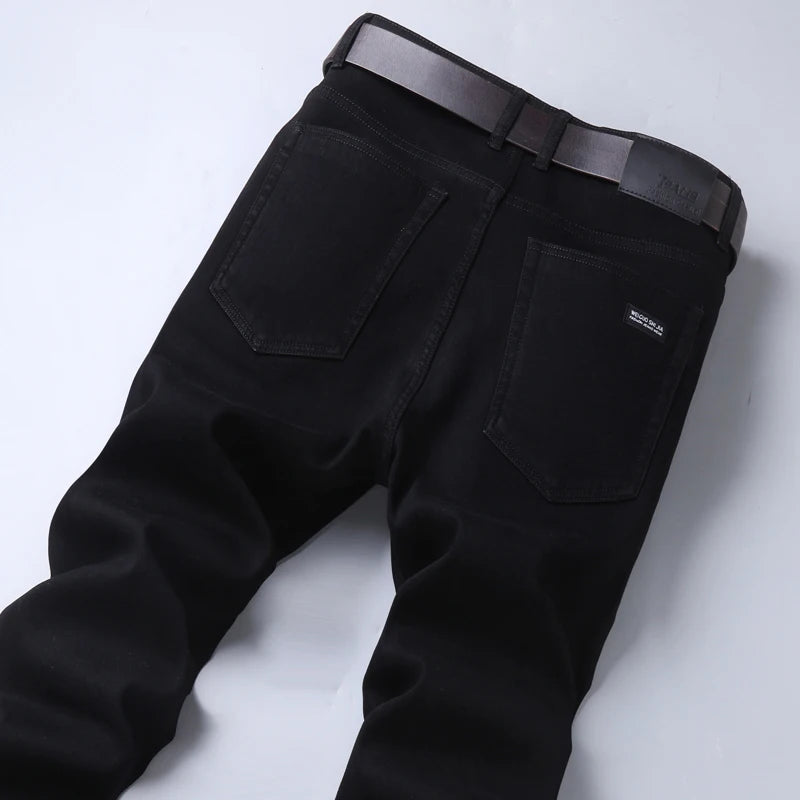 Men Classic Advanced Fashion Brand Pure Black Jeans Man Soft Breathe