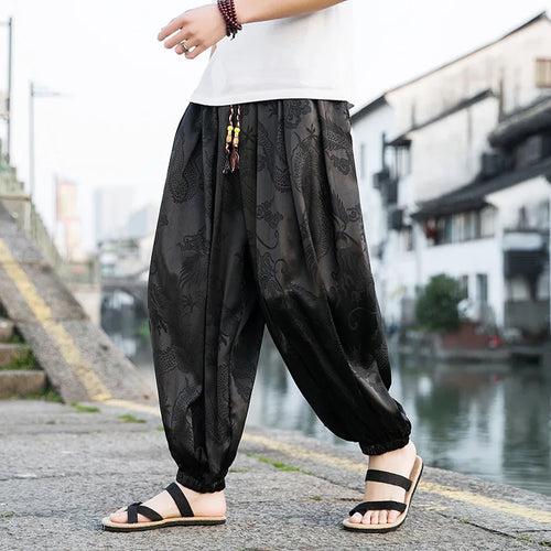 FGKKS 2023 Outdoor Brand Pants For Men Lce Silk Dragon Dark Flower