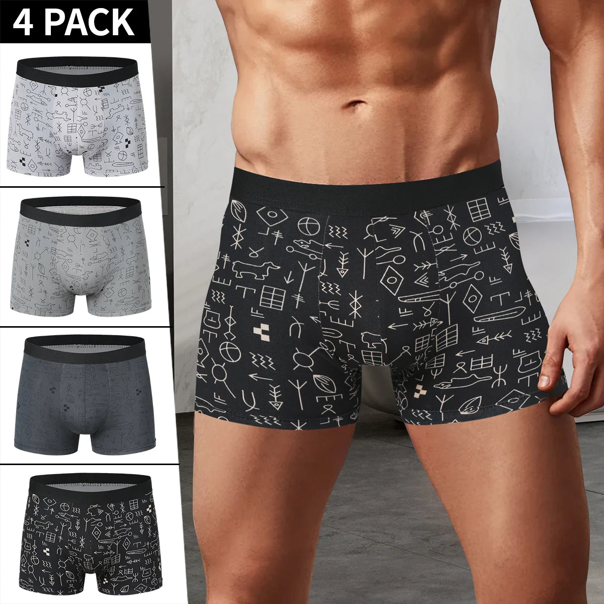 4 Pieces European and American Size MEN'S FASHION Printed Boxer