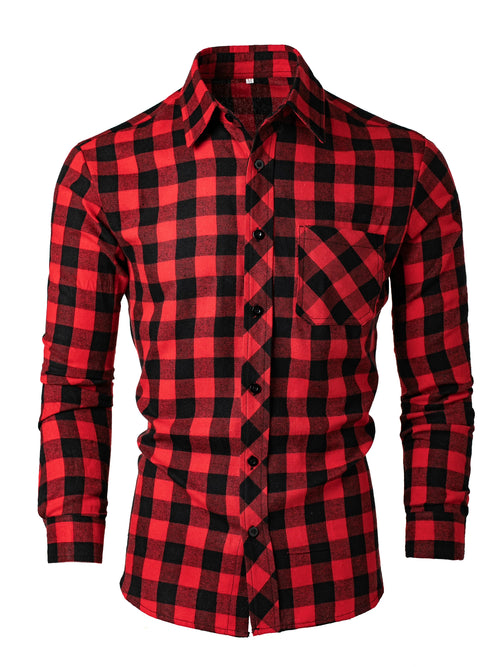 Men's Fashionable Casual Long-Sleeved Plaid Shirt, Spring and Autumn