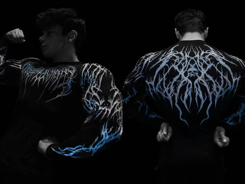 Men's Compression Sports Shirt  Gothic Lightning Print GYM Fitness Top