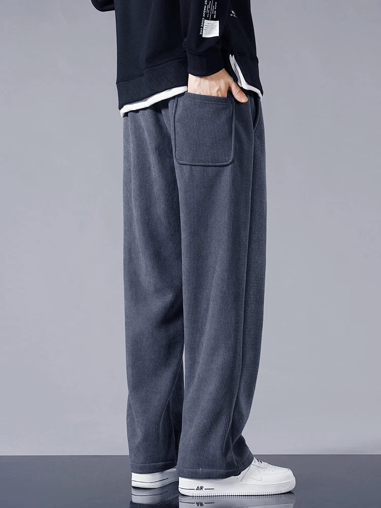 Winter Thick Warm Corduroy Sweatpants Men Fleece Liner Drawstring